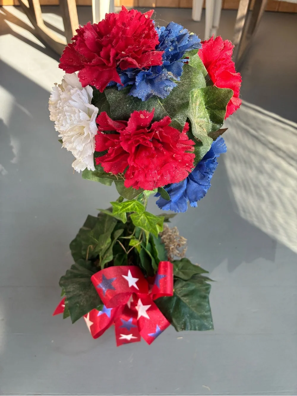 Patriotic Red, White & Blue Carnation Topiary - Home Accent